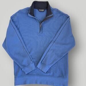 Roundtree & Yorke Long Sleeves 1/4 Zip Pullover Sweatshirt Cotton Size M Blue